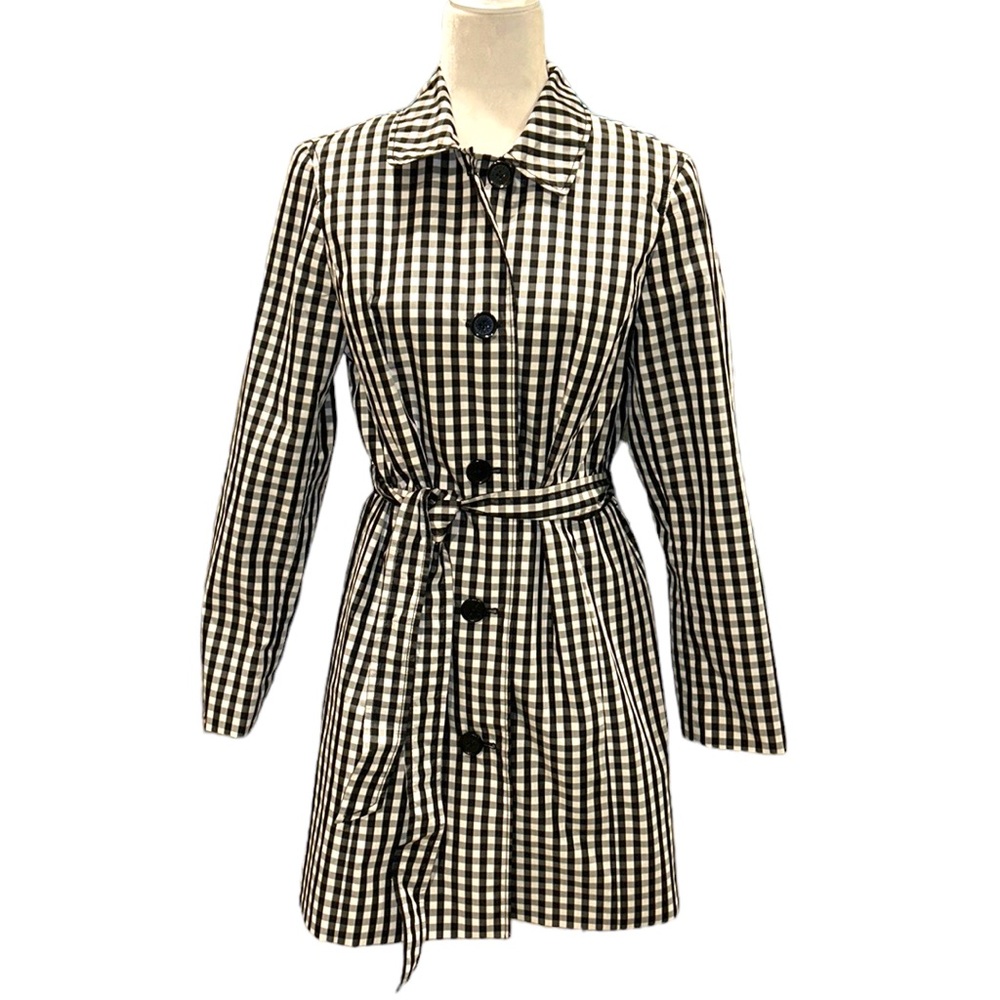 NWT Talbots Mac Black White Gingham Belted Weather Resistant Trench Coat - 6 - Picture 4 of 15